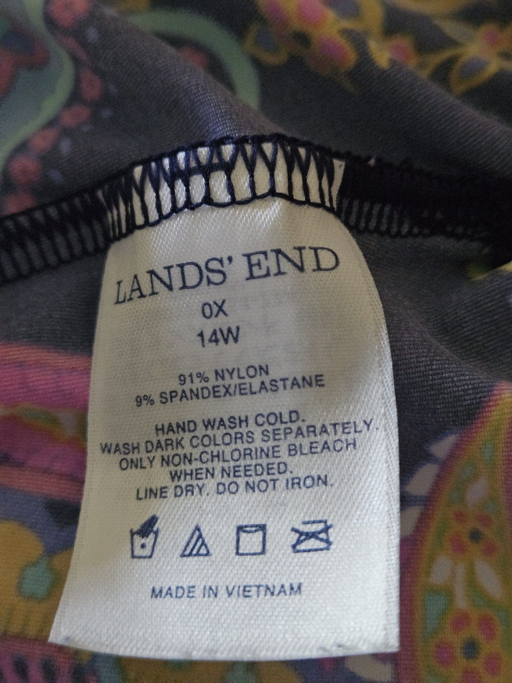 Lands' End Navy Multicolor Paisley 3/4 Sleeve V-Notch Top - Picture 4 of 7
